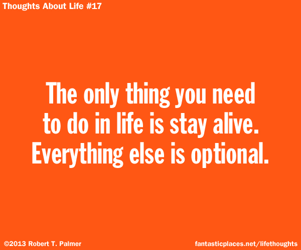 The only thing you need to do in life is survive. Everything else is optional.