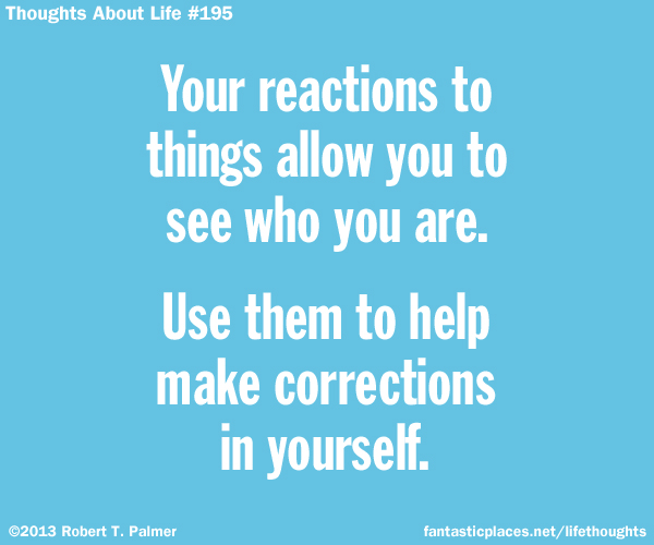 You reactions to things allow you to see who you are. Use them to help make corrections in yourself.