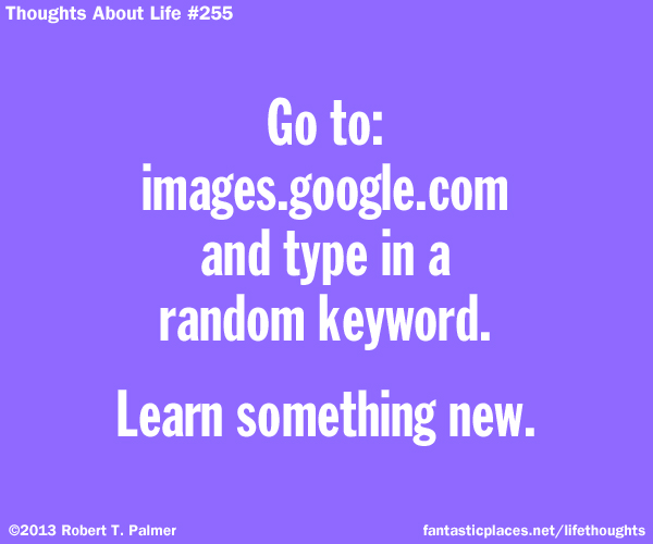 Go to: images.google.com and type in a random keyword. Learn something new.